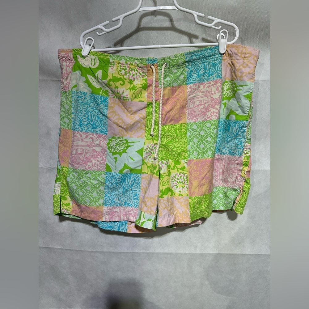 Lilly Pulitzer Jubilee Patchwork Mens XL Mesh Lined Mens Swimtrunks Palm Pastel